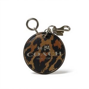 Vintage Coach New York Round Keychain Bag Charm Leopard Print